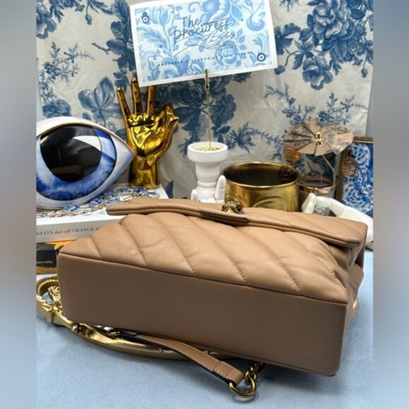 🆕 KURT GEIGER LONDON 🧿 NWOT Large Quilted Leather Soho Shoulder Bag, Camel - Picture 14 of 16
